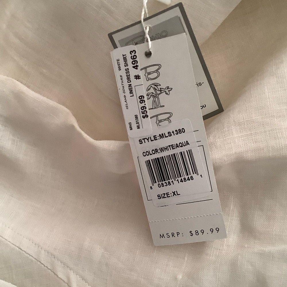Bohio White and aqua Casual linen Shirt. Guayabera style xl nwt - Picture 11 of 11